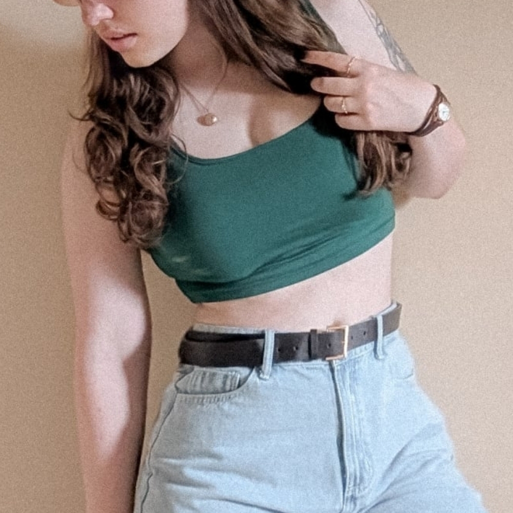 SHEIN Dark Teal Scoop Neck Cropped Tank